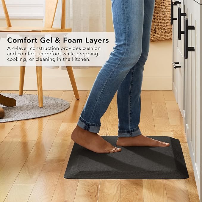 KITCHENAID Gourmet Series Kitchen Comfort Gel Mat, Woven Texture, Matte Black, 20"x39"