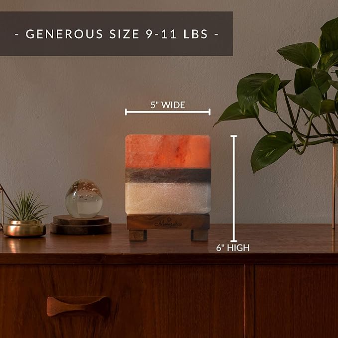 Dual Illumination Salt Rock lamp - Modern Square Pink White and Grey Design of Salt Lamps with dimmer, Adjustable Glow. 100% Real Large Himalayan Crystal Salt Night Light