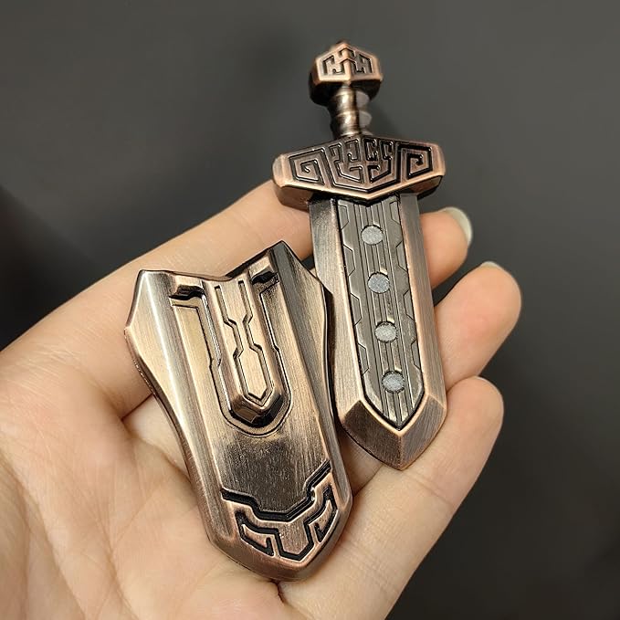 EDC Sword Decompression Toys Fidget Sliders Fidget Toys Stress Relief for Adults Magnetic Metal Toys Anti-Anxiety Office Desk Toys (Bronze)