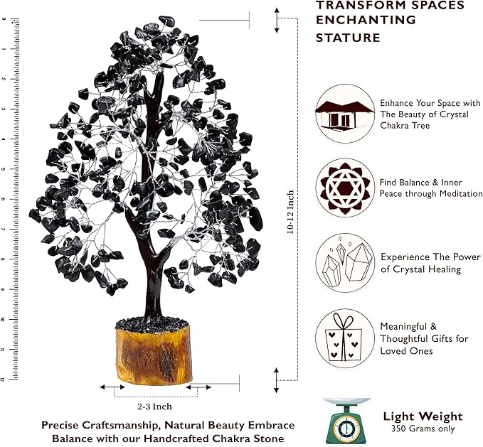 FASHIONZAADI Black Tourmaline Gemstone Tree - Crystal Tree of Life - Crystals and Stones Home Office Decor - Good Luck Gifts for Women