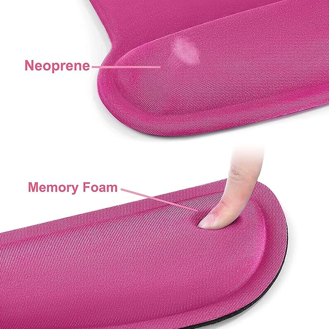 MOSISO Wrist Rest Support for Mouse Pad & Keyboard Set, Ergonomic Mousepad Non-Slip Base Home/Office Pain Relief & Easy Typing Cushion with Neoprene Cloth & Raised Memory Foam, Rose Red