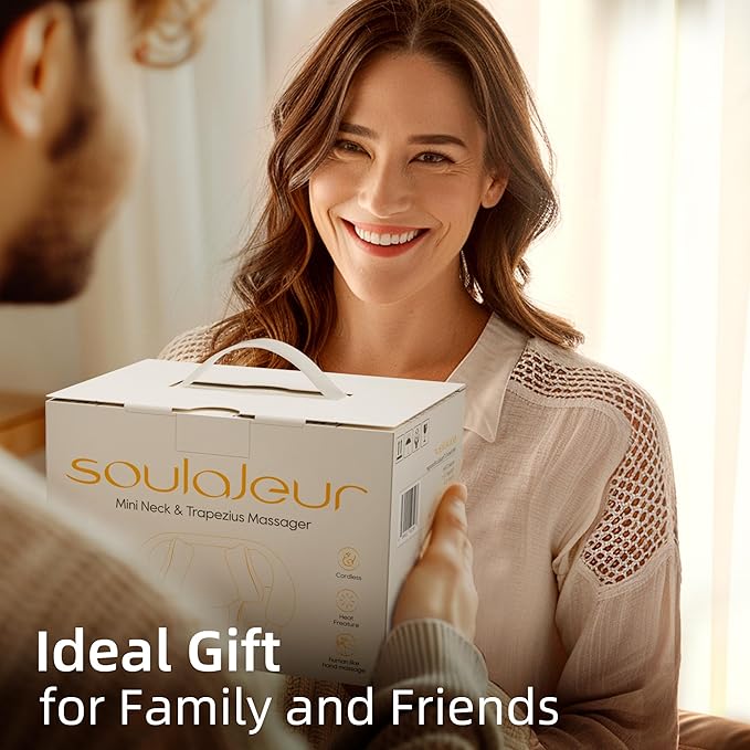 Cordless Neck and Shoulder Massager with Heat and Voice Prompts, Compact and Lightweight, Deep Tissue Shiatsu Neck and Back Massager for Pain Relief, Gifts for Women, Men, Mom and Dad