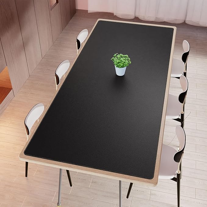 MAIDERN Cork & Leather Desk Mat – 94.5"x40" Large Office Desk Blotter Pad – Waterproof Surface Desk Blotter Pad (Black)