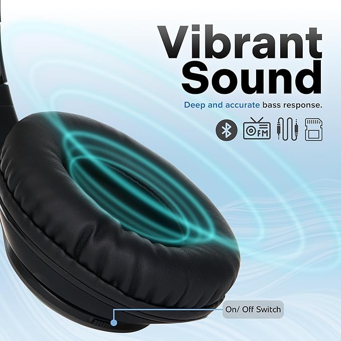 iJoy Bluetooth Headphones Over Ear, Wireless and Wired Foldable Headset Built-in Microphone, FM, Micro SD Card Slot - (Green) Adults Kids Men Women