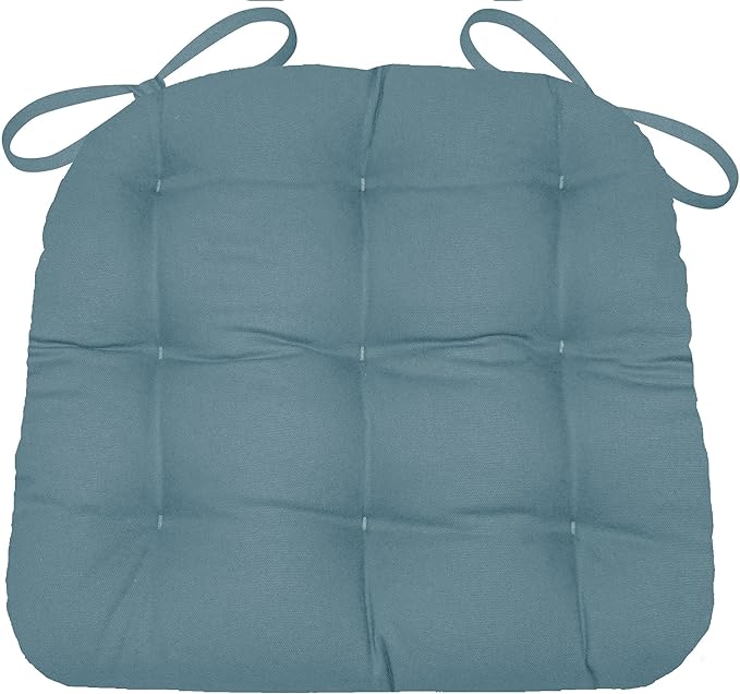 Barnett Home Decor Cotton Duck Bluebell Dining Chair Pad with Ties - 15 x 17 Size Small Chair Cushion - Latex Foam Fill - Machine Washable 100% Cotton, Made in USA (Colonial Blue/Small)