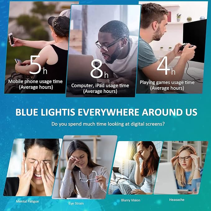VisionGlobal Blue Light Blocking Glasses for Women, Anti Eyestrain, Computer Reading, TV Glasses, Stylish Square Frame, Anti Glare(+3.75 Magnification)