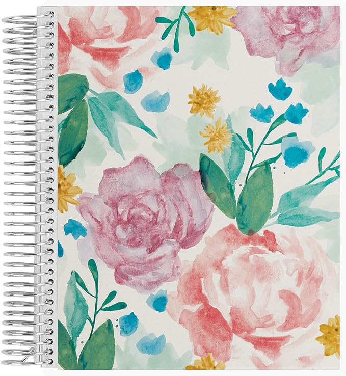 Erin Condren 7" X 9" Spiral Bound Dot Grid Journal Notebook - Watercolor Blooms, 5Mm Dot Grid, 160 Page Writing, Drawing & Art Notebook, 80Lb Thick Paper, Stickers Included