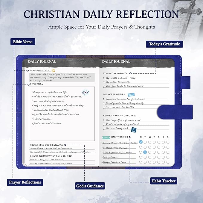 Ospelelf Blue Undated Faux Leather Christian Prayer Journal for Women - Church Notes Journals for Bible Study, Inspiring Daily Devotion Planner, 3 Month