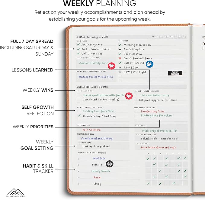 Undated, 2025 Planner, 8.5" x 11" - The #1 Productivity Planner to Achieve Your 2025 Goals - Planner 2025-2026 by PRODUCTIVITY STORE (A4, BROWN)