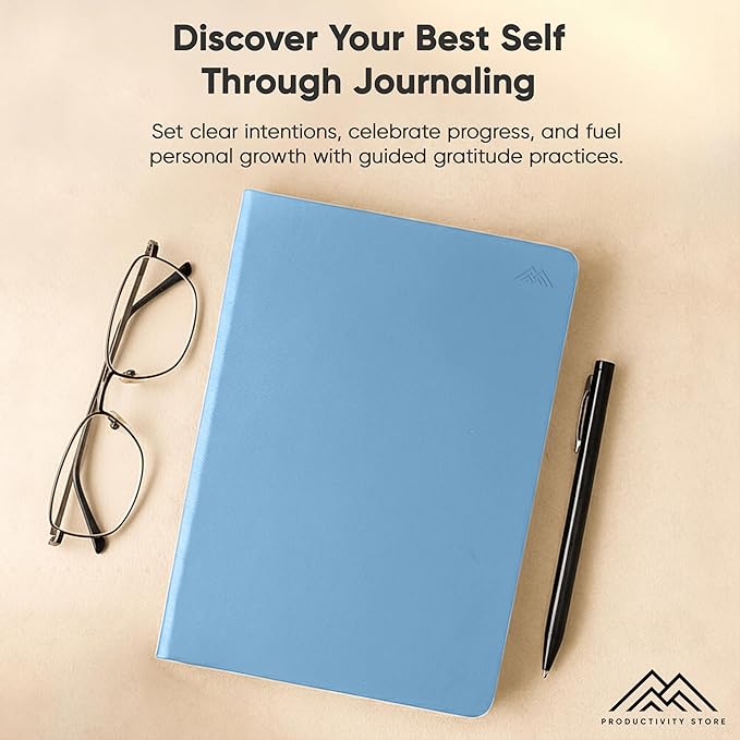 PRODUCTIVITY STORE Gratitude & Self-Care Journal - Guided Mindfulness & Mental Health Journal All-in-One with Prompts for Self Discovery - Daily Journal for Men & Women (A5, Blue)