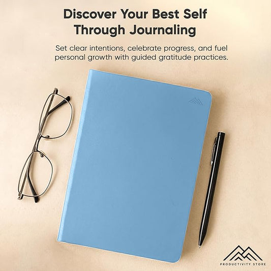 PRODUCTIVITY STORE Gratitude & Self-Care Journal - Guided Mindfulness & Mental Health Journal All-in-One with Prompts for Self Discovery - Daily Journal for Men & Women (A5, Blue)
