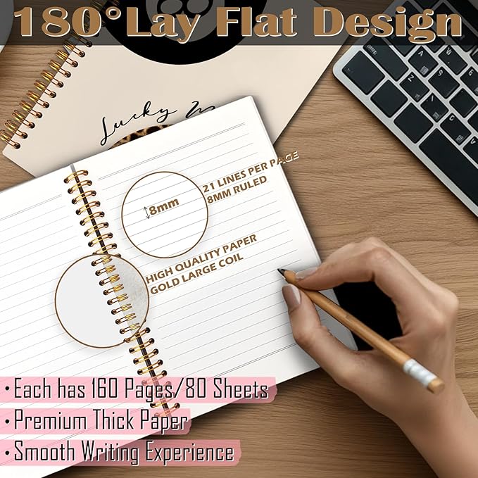 Trendy Leopard and Black Lucky 8 Ball Notebook, Funky Leopard Print Journaling Notebook, Vintage Modern Billiards Journal, Aesthetic Cheetah Print Balls Spiral Notebooks 5.5x8.3 Inch