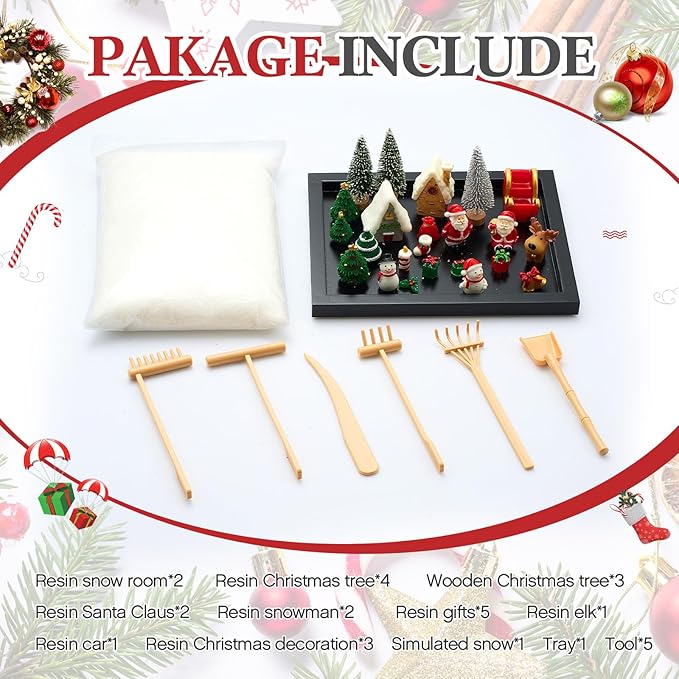 Soulchen Zen Garden Kit for Desk Decor Zen Sand Garden Box Set with Black Wooden Tray, Blue Sand, Tools & Accessories Japanese Gifts for Desktop Meditation Room Office Home (Christmas)