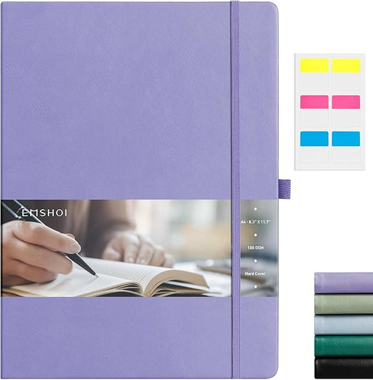 EMSHOI Lined Journal Notebook, 8.5" x 11" Hardcover Leather Journal for Women Men, 192 Pages 100 GSM Thick Paper A4 Large Journals for Writing, College Ruled Notebook for Work, Sticky Notes, Purple