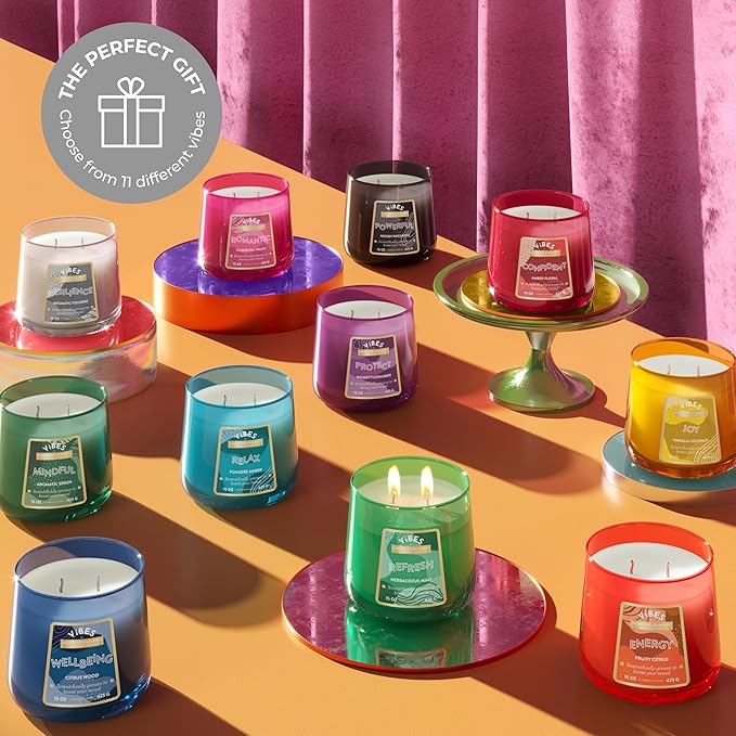Candle-Lite Vibes Aromatic Fougere Mood-Enhancing Scented Candles, 15 oz Jar, Aromatherapy, Proudly Poured in The USA, 2-Wick, 86 Hours Burn Time, Perfect Relaxation Gift