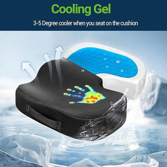 Gel Seat Cushion for Car Office - Memory Foam Pain Relief Chair Pillow Cushions - Tailbone Sciatica Coccyx Butt Lumbar Support Pad for Sitting Driving Traveling, Velvet, Black