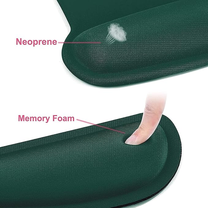 MOSISO Wrist Rest Support for Mouse Pad & Keyboard Set, Ergonomic Mousepad Non-Slip Base Home/Office Pain Relief & Easy Typing Cushion with Neoprene Cloth & Raised Memory Foam, Peacock Green