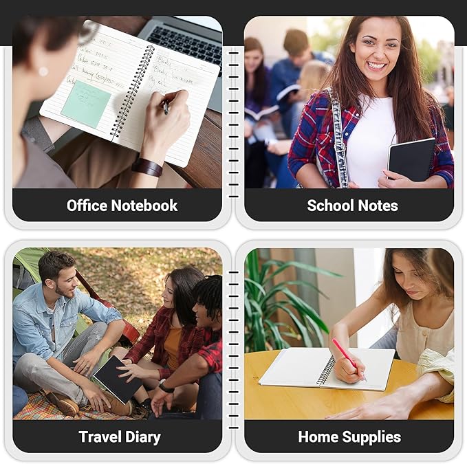 EUSOAR Spiral Journal Notebook, A5 24Packs 5.5"X8.3" 120 Pages Lined College Ruled Subject Notebook,Travel Writing Journal Notepad Sketchbook, Students Office Business Diary Book Journal-Black