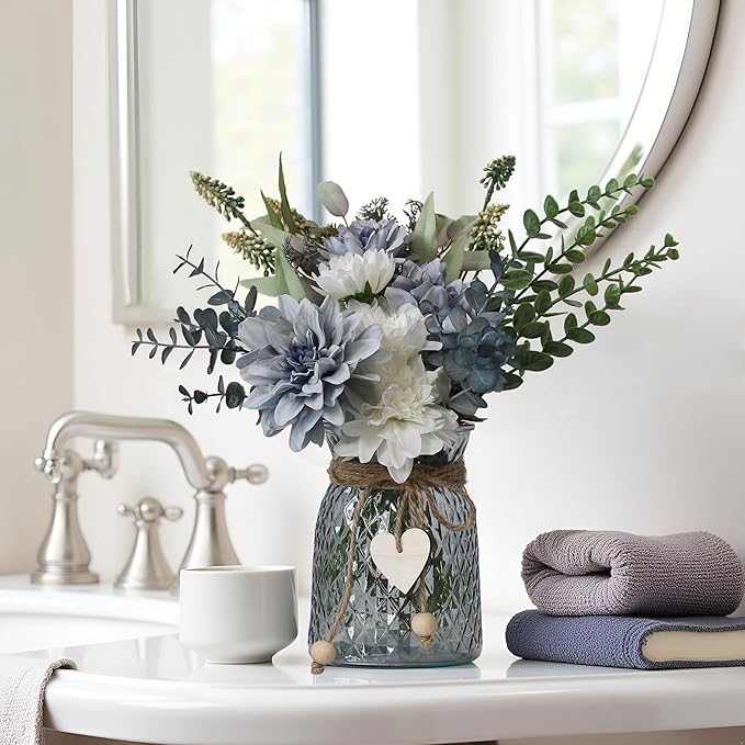 Leftover Fake Flowers in Vase,Faux Flowers in Vase,Table Centerpieces for Dining Room,Flower Centerpieces for Tables,Artificial Flowers,Kitchen Decor,Coffee Table Decor