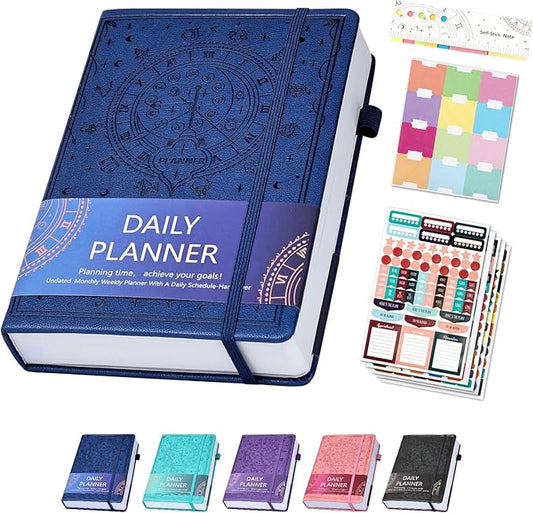 2025 Undated Academic Planner Hardcover (5.5x8.5") - Flexible Weekly & Monthly Organizer with Stickers, Productivity Journal for Students & Professionals(Navy Blue)