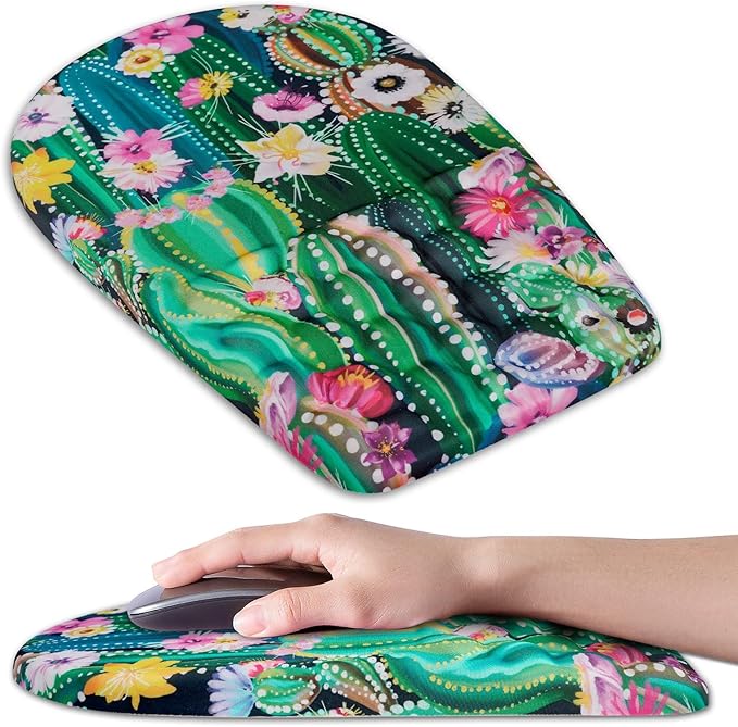 Ergonomic Mouse Pad Wrist Support,Upgrade Mousepad with Massage Design,Non-Slip PU Base Desktop Mouse Pads for Pain Relief, Computer, Office & Home,12 x 8 in（F-Abstract Cactus）