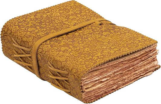 LEATHER VILLAGE Leather Bound Floral Embossed Journal for Women Men - 200 Pages, 8”X6”(A5), Sun Tan - Book of Shadows, Vintage Blank Paper Travel Diary, Notebook for Writing, Drawing, Sketchbook