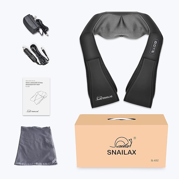 Snailax Shiatsu Neck and Shoulder Massager - Back Massager with Heat, Deep Kneading Electric Massage Pillow for Neck, Back, Shoulder,Foot,Body