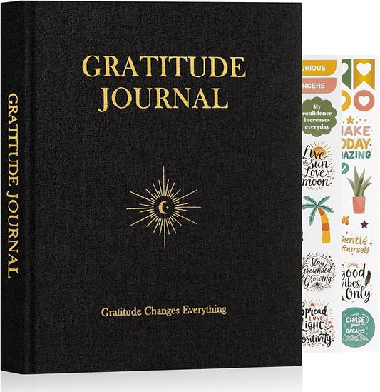 Lanpn Daily Gratitude Journal for Men Woman, 4 Month Mindfulness & Affirmation Planner, 7.8"x9.2" The 5 Minute Grateful Diary, Guided Reflection with Positivity Prompts Undated Notebook, Black