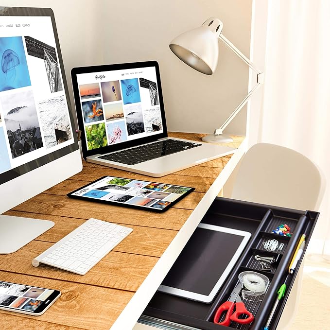 MOUNT-IT! Large Under Desk Pencil Drawer | 21.25” Width | Ball Bearing Slides Out Tray Organizer for Paper, Pencil, and Office Accessories (BLACK)