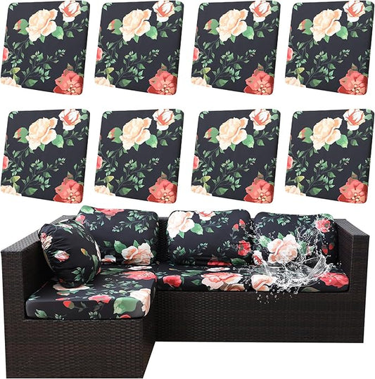 8Pcs Outdoor Cushions Covers Waterproof, Patio Cushion Covers, Stretch Cushion Covers Replacement,Cushion Slipcovers, Furniture Cushion Covers (Death of Summer, 8PCS-Print)