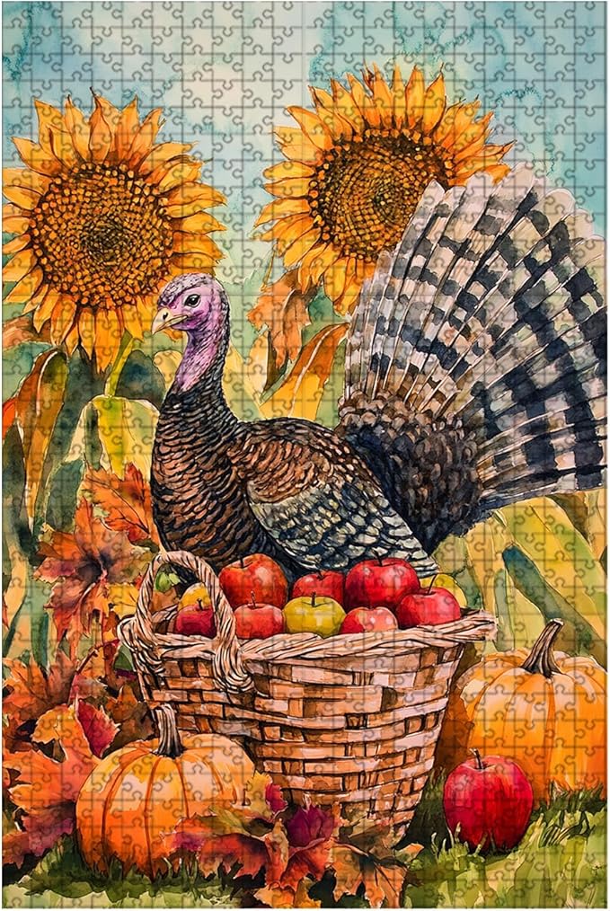 500 Piece Wooden Jigsaw Puzzle Fall Turkey for Adults & Kids Challenging Brain Teaser for Family Bonding Stress Relief Focus Trainer & Educational Toy 20.4x15 Inch