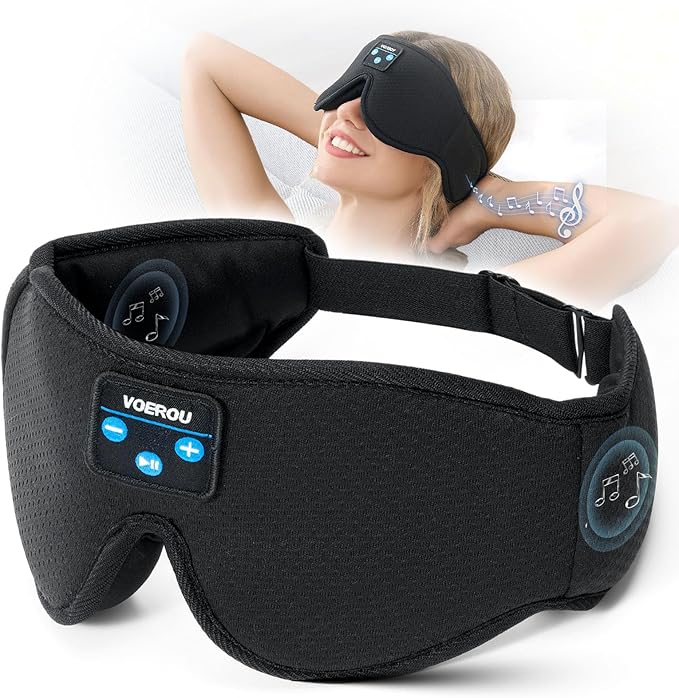 Voerou Sleep Headphones 3D Sleep Mask with Bluetooth, Adjustable Wireless Eye Mask for Sleeping for Women Men, Sleeping Headphone with Ultra-Thin Stereo Speakers Perfect for Sleep Naps