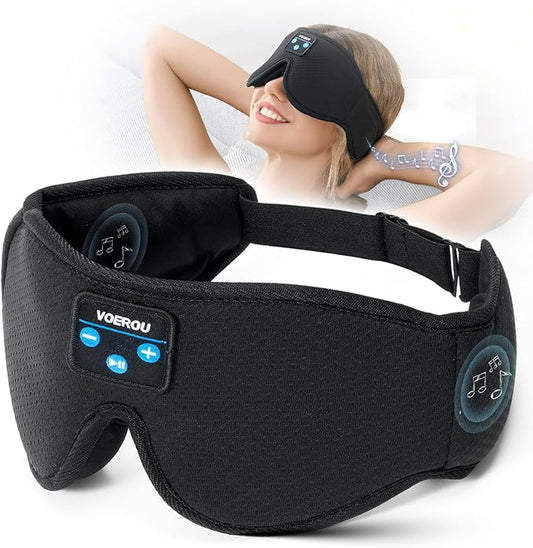 Voerou Sleep Headphones 3D Sleep Mask with Bluetooth, Adjustable Wireless Eye Mask for Sleeping for Women Men, Sleeping Headphone with Ultra-Thin Stereo Speakers Perfect for Sleep Naps