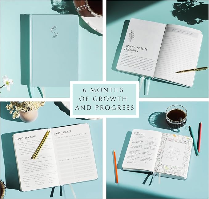 FINDING BALANCE Mental Health Journal – 6-Month Daily Journal with Prompts for Mindfulness, Self-Care & Healing – Anxiety & Depression Relief – Green Hardcover