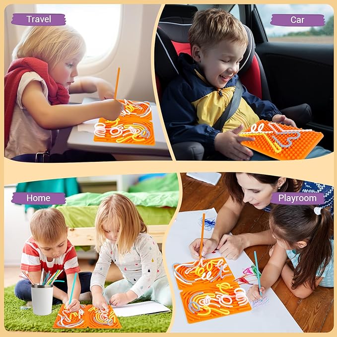 Sensory Activity Board, Four-Sided Silicone Sensory Fidget Toy, Promotes Parent-Child, Suitable for Autism, Calming, ADHD, Great for Children 3+ & Adults, Includes Portable Travel Bag and 25 (Orange)