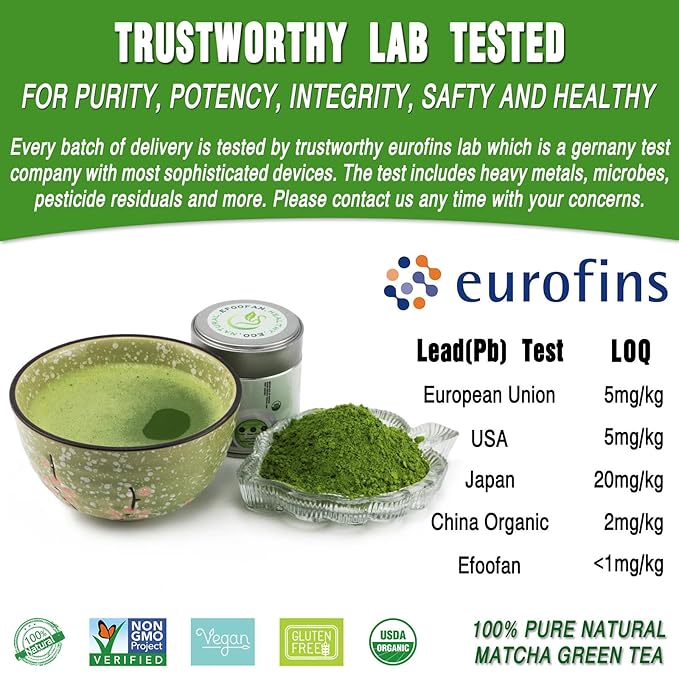 EFOOFAN Matcha Organic Ceremonial Grade Green Tea Powder - (45g/1.59oz Tin) - No Sugar Added Macha for Lattes, Authentic Origin of Japanese Matcha, USDA/EC/JAS Certified