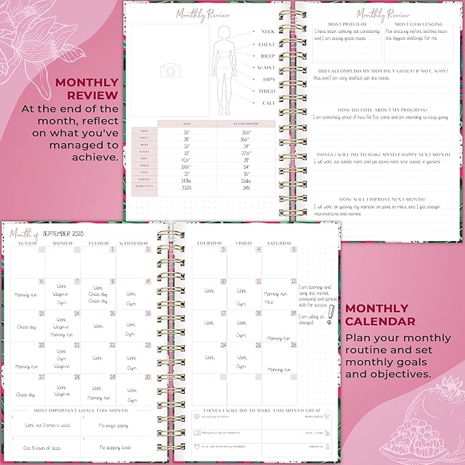 PLANBERRY Food Journal Premium – Nutrition Planner – Diet & Calorie Tracker – Meal & Exercise Diary – Weight Loss Journal (Dragon Fruit)