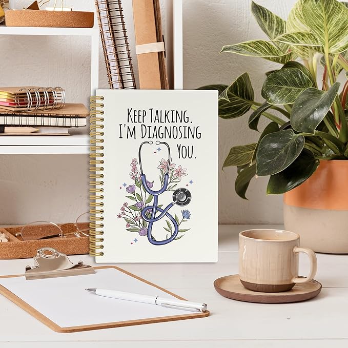 CUANFDDSF Therapist Gifts Notebook, Therapy Journal Notebooks for Women, SLP Speech Therapy Gifts,Writing Pads,Keep Talking I'm Diagnosing You Stethoscope Floral Hardcover Spiral Notebook 5.5x8.3 Inch