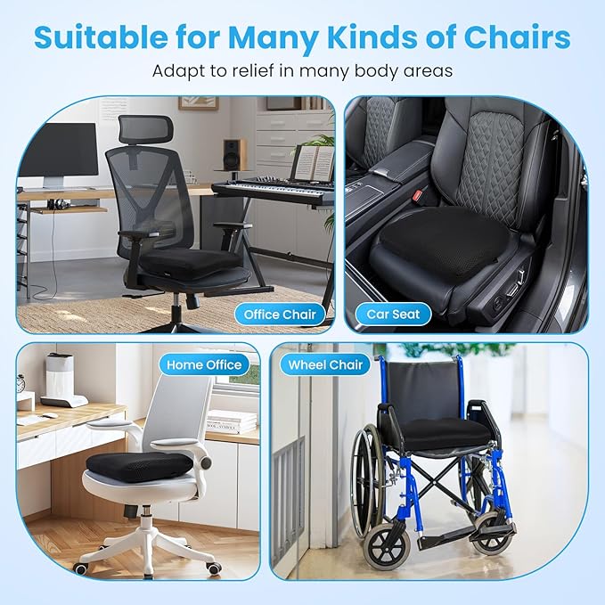 Office Chair Cushion - More Breathable Pressure Relief Seat Cushion with Hours Sitting on Gaming/Car/Wheelchair, Soft Extra-Dense Air Fiber for Orthopedic Coccyx, Sciatica & Hip Support