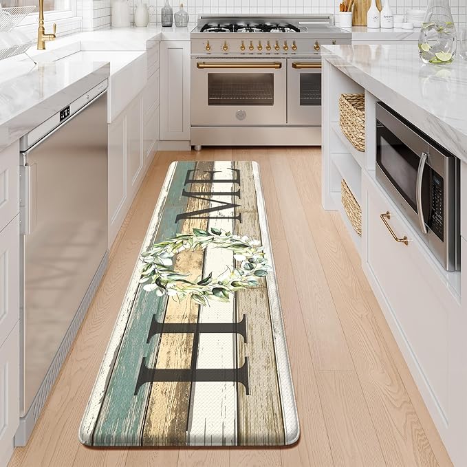 KIMODE Farmhouse Kitchen Runner Rug,17.3" x 59" Anti Fatigue Kitchen Mats for Floor Cushioned,Non-Skid Waterproof Comfort Thick Kitchen Floor Standing Mat for Front Sink,Laundry Room,Home