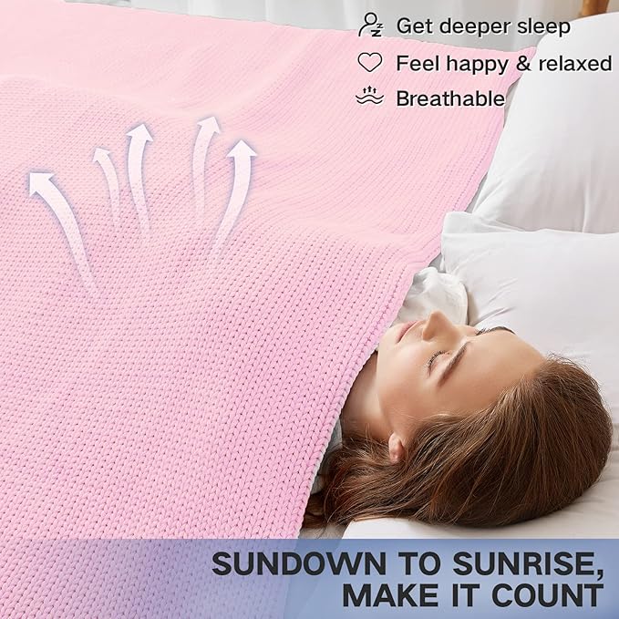 Guohaoi Knitted Weighted Blanket for Adults (Pink 50"x75" 15lbs) No Beads Cooling Throw Blanket for Hot Sleepers, Home Decor Breathable Chunky Knit Heavy Blanket Use on Full Size Bed