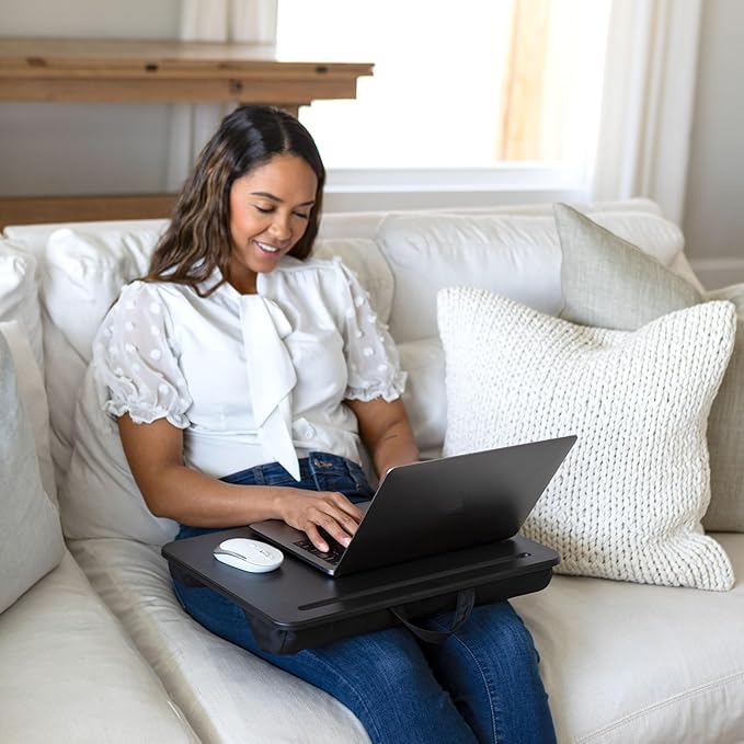 LAPGEAR Original Lap Desk – Large (17.9” x 13”) | Fits Up to 17.3” Laptops | Cushioned with Device Ledge, Pencil Tray & Handle | Portable & Lightweight | 12-Pack | Black – Style No. 45008