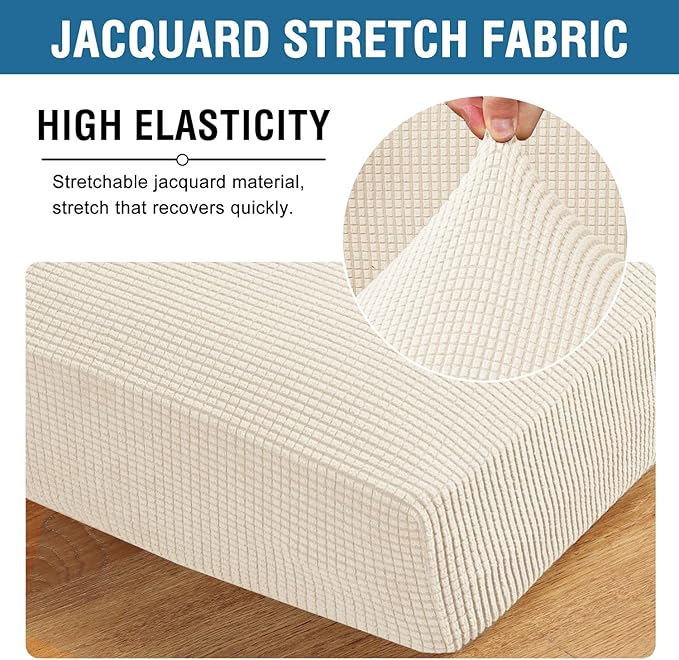 H.VERSAILTEX High Stretch Individual Seat Cushion Covers Sofa Slipcovers Couch Cushion Covers Sofa Covers Featuring Jacquard Textured Twill Fabric (3 Pack for 3 Cushion Sofa, Natural, Large)