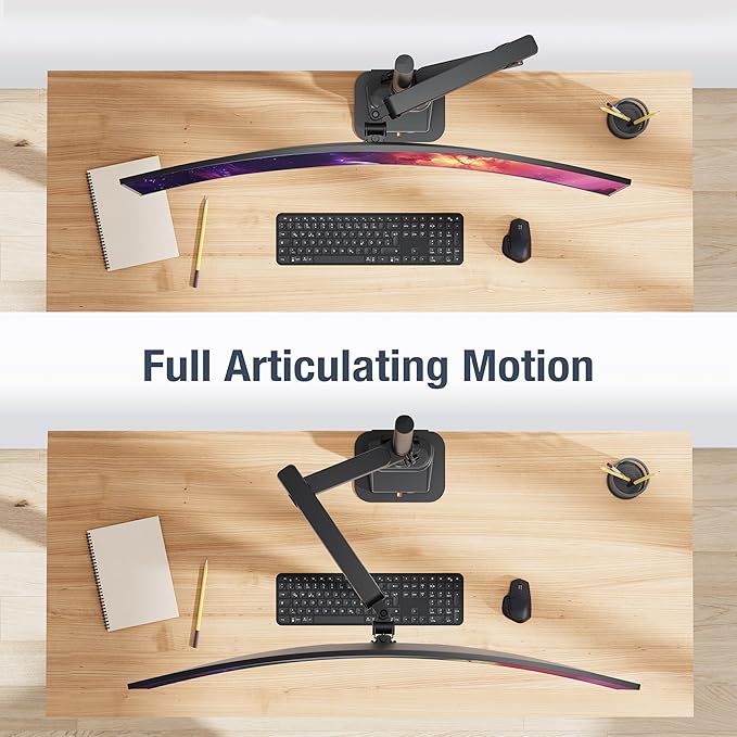 AVLT Single 40 Inch Monitor Arm Pole Top Mount With USB-C USB-A Ports-Black, Supports 26.4 lbs (12kg), Ultrawide screen fit, VESA Compatible, Tilt, Swivel, Rotate, Ergonomic adjustable height, Durable