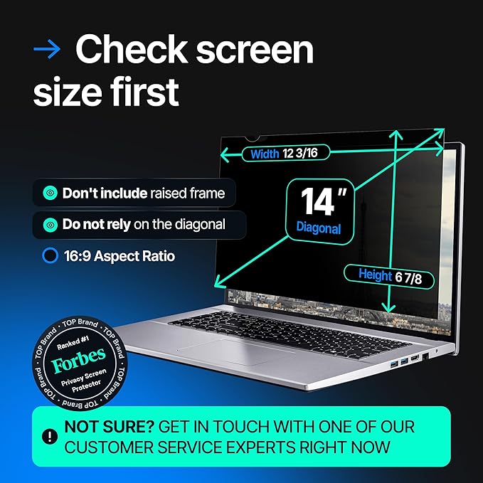 VINTEZ 14 Inch 16:9 Privacy Screen for Computer Monitor and Laptop - Anti Glare Protector Film Blue Light Filter Eye Protection - Computer Screen Privacy Shield, [1 Pack]