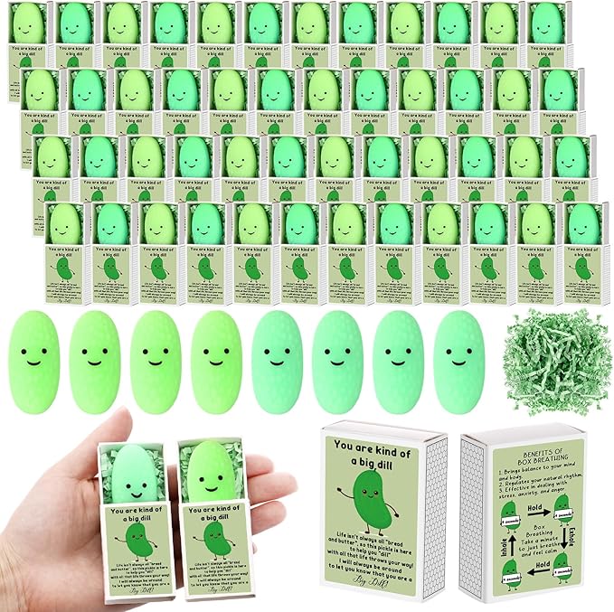 Wettarn 12 Sets Appreciation Pickle Gifts Cute Stress Balls with Support Gift Boxes Inspirational Party Favors for Employee Coworker Friends Office Positive Relief Toys