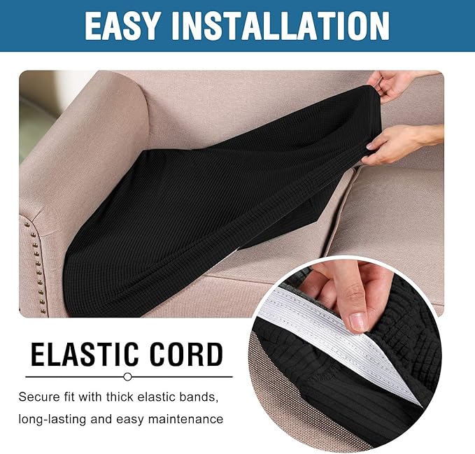 H.VERSAILTEX Super Stretch Individual Seat Sofa Covers Couch Slipcover Sets Thick Jacquard Textured Twill Fabric (3 Piece XL Cushion Covers, Black)