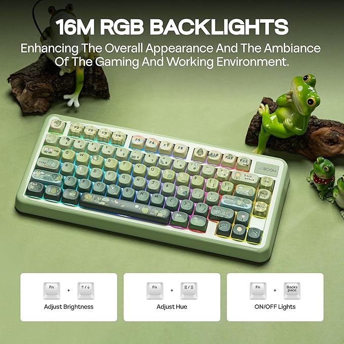KiiBoom Phantom81 Lite 75% Gasket Mechanical Keyboard, QMK&VIA Programmable, 3 Modes Wireless Gaming Keyboard, RGB Backlights, ABS Case + UV Tech, Hot-Swappable for Windows/Mac/Linux (Green)