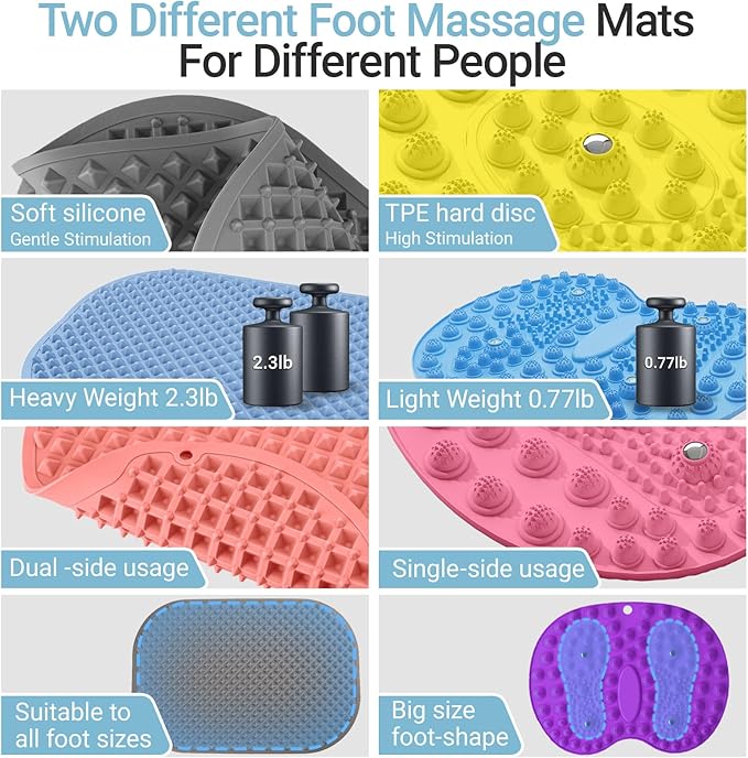 Upgrade Silicone Foot Massager Mat with Dual-Side Usage, Large Reflexology Mat for Feet Relaxation, Foldable Foot Acupressure Mat, Portable Standing Desk Mat for Pain, Fatigue Relief(Gray-L)