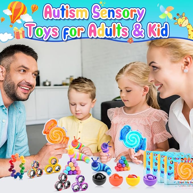 Cevioce 20Pcs Fidget Toys Adults Pack,Stocking Stuffers for Teens Boys Girls,Autism Sensory Toys with Fidget Spinner Slug Magnetic Rings,Squishy Fidget Toys ADHD Stress Relief,Party Favor for Kid-BPYO